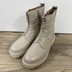 Alberto Torresi Zip Up Quilted Leather Boots beige Women’s size 9 NWOB